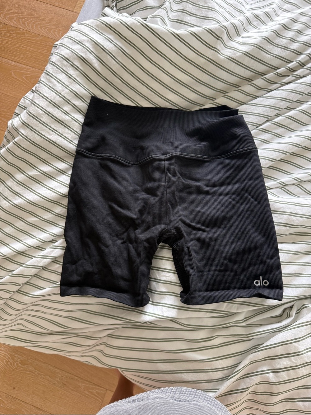 ALO Yoga Black Ribbed High-Rise Bike Shorts